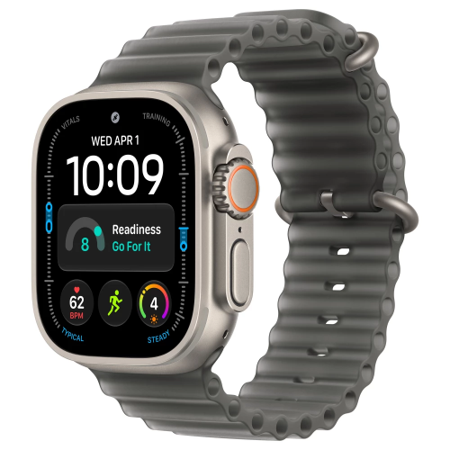 Apple Watch Ultra 4 49mm, Natural Titanium, Ocean Band Translucent Black