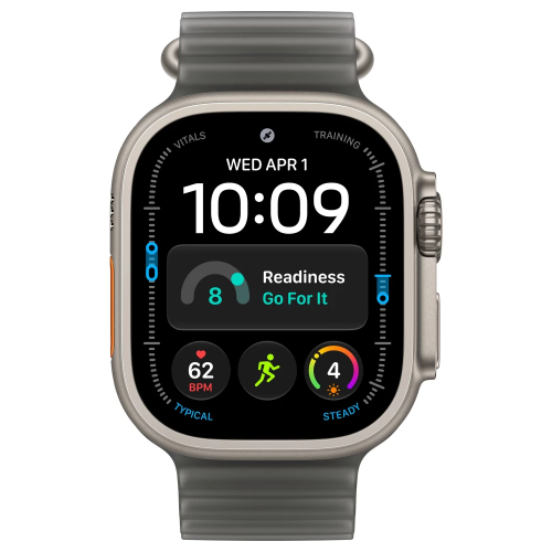 Apple Watch Ultra 4 49mm, Natural Titanium, Ocean Band Translucent Black
